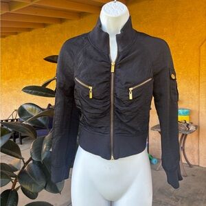 bebe Black Bomber Jacket with Gold Zippers